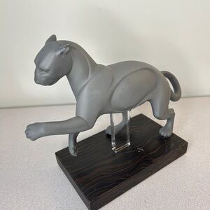 Lladro Gray Panther Sculpture on Dark Base
